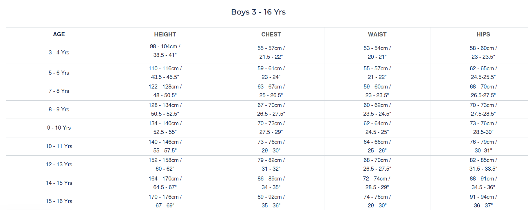 Size Chart